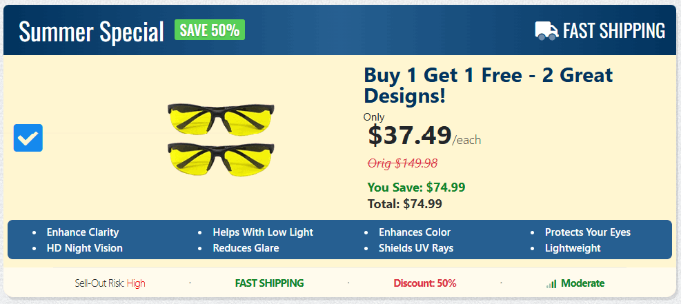 HawkEye Night Driving Glasses offer price 
